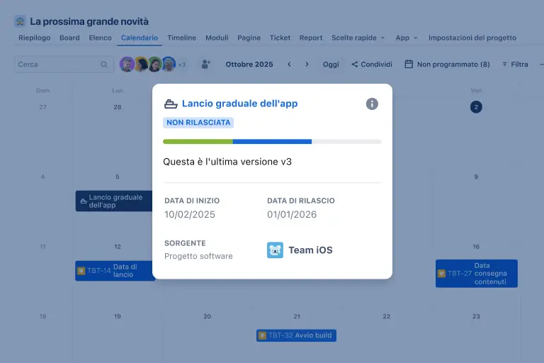 Modulo delle date di rilascio condivise in Jira