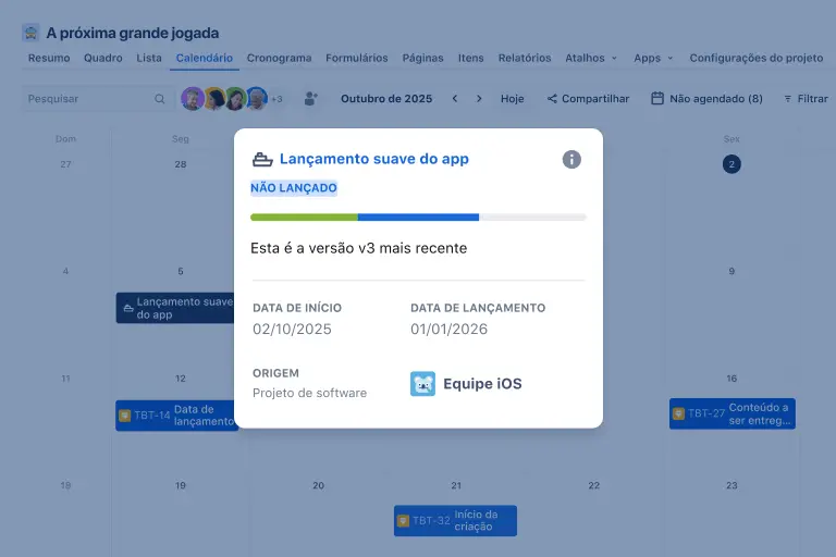 Módulo de data de lançamento compartilhado no Jira