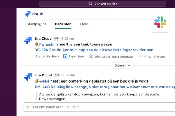 Slack- en Jira-integratie