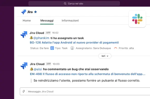 Integrazione di Slack e Jira