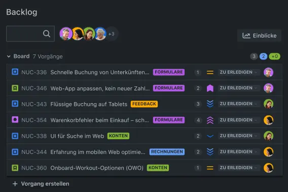 Backlog-Ansicht in Jira