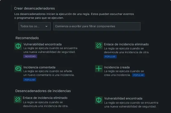 Pantalla de configuración de desencadenador de flujo de trabajo en Jira