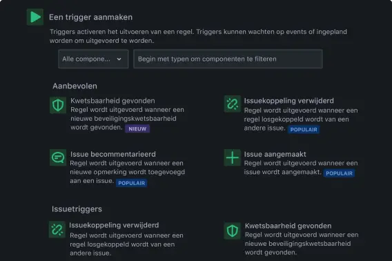 Scherm voor het instellen van triggers van workflow in Jira