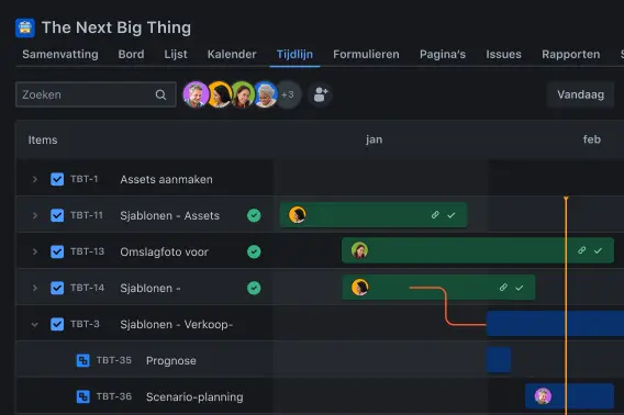 Tijdlijnweergave in Jira met afhankelijkheden