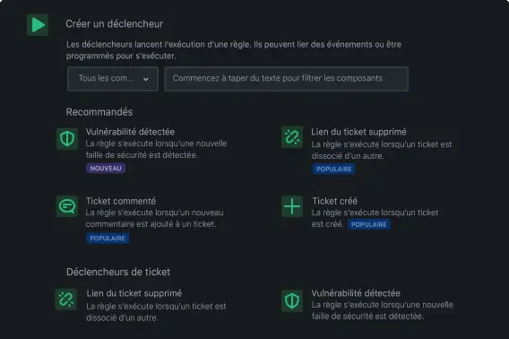 Écran de configuration des déclencheurs de workflow dans Jira