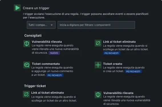 Schermata di configurazione del trigger del flusso di lavoro in Jira