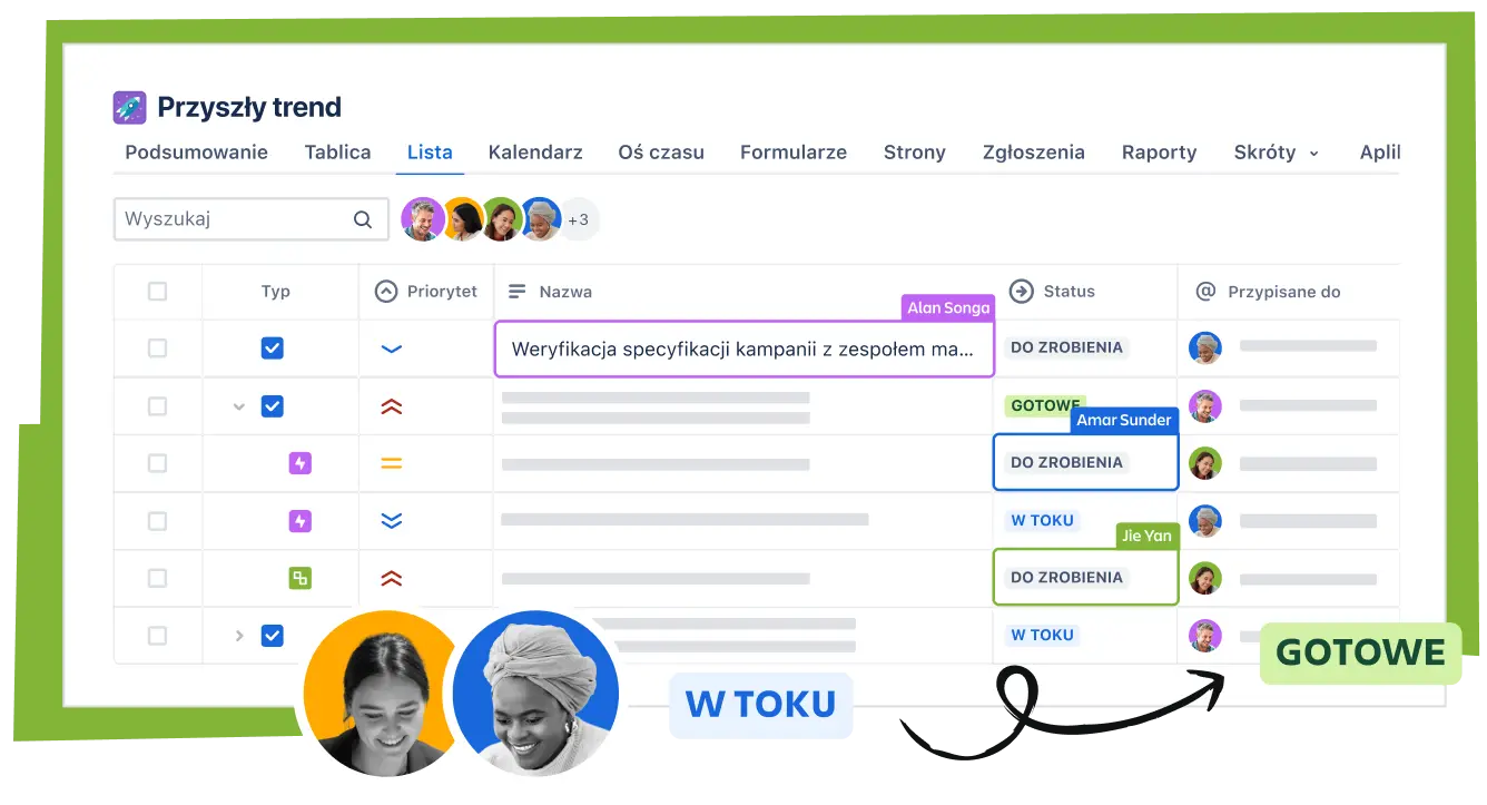 Funkcja widoku listy w Jirze pokazująca zadanie dla zespołu marketingowego