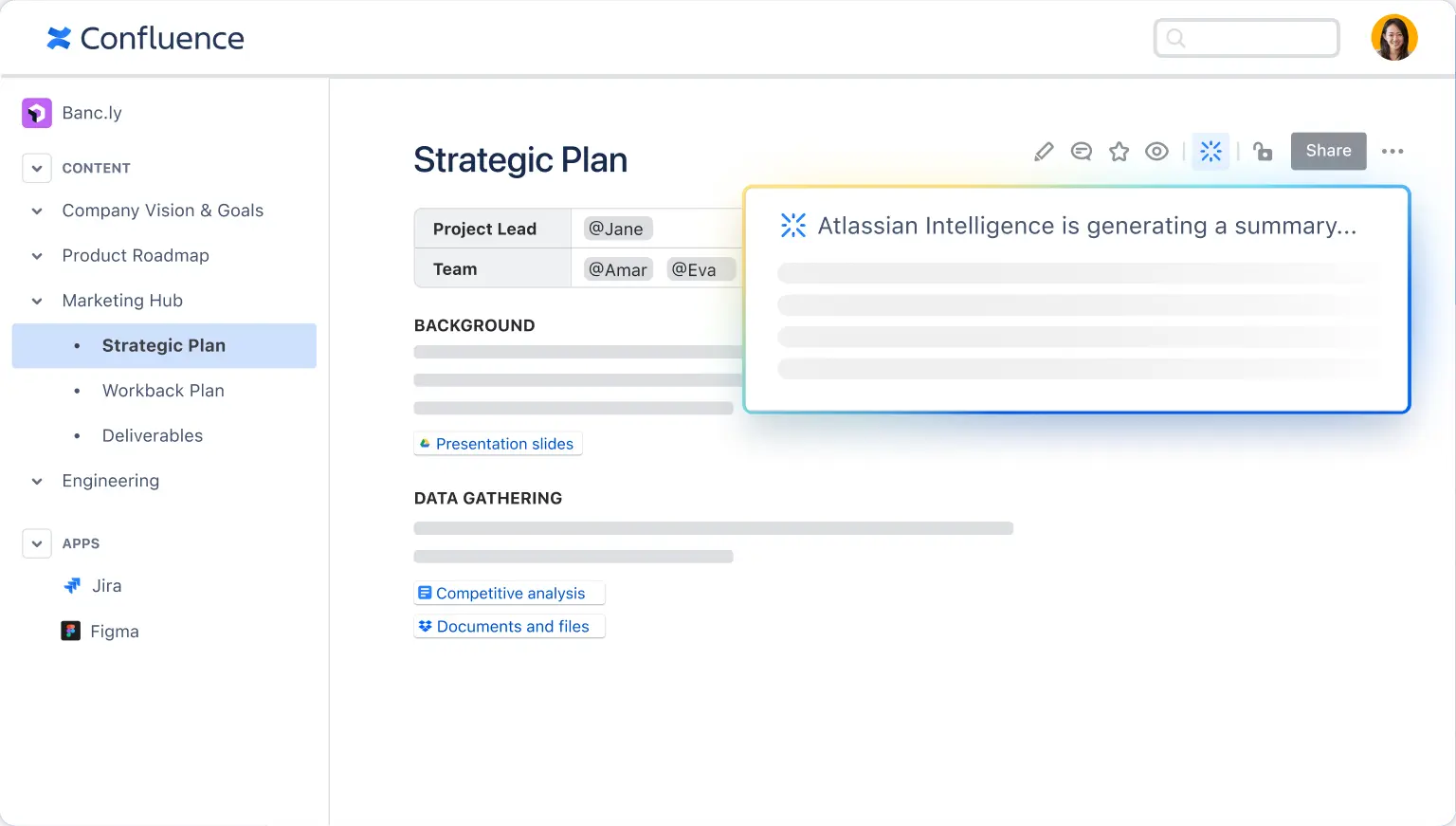 imagen de Atlassian Intelligence en una página de Confluence