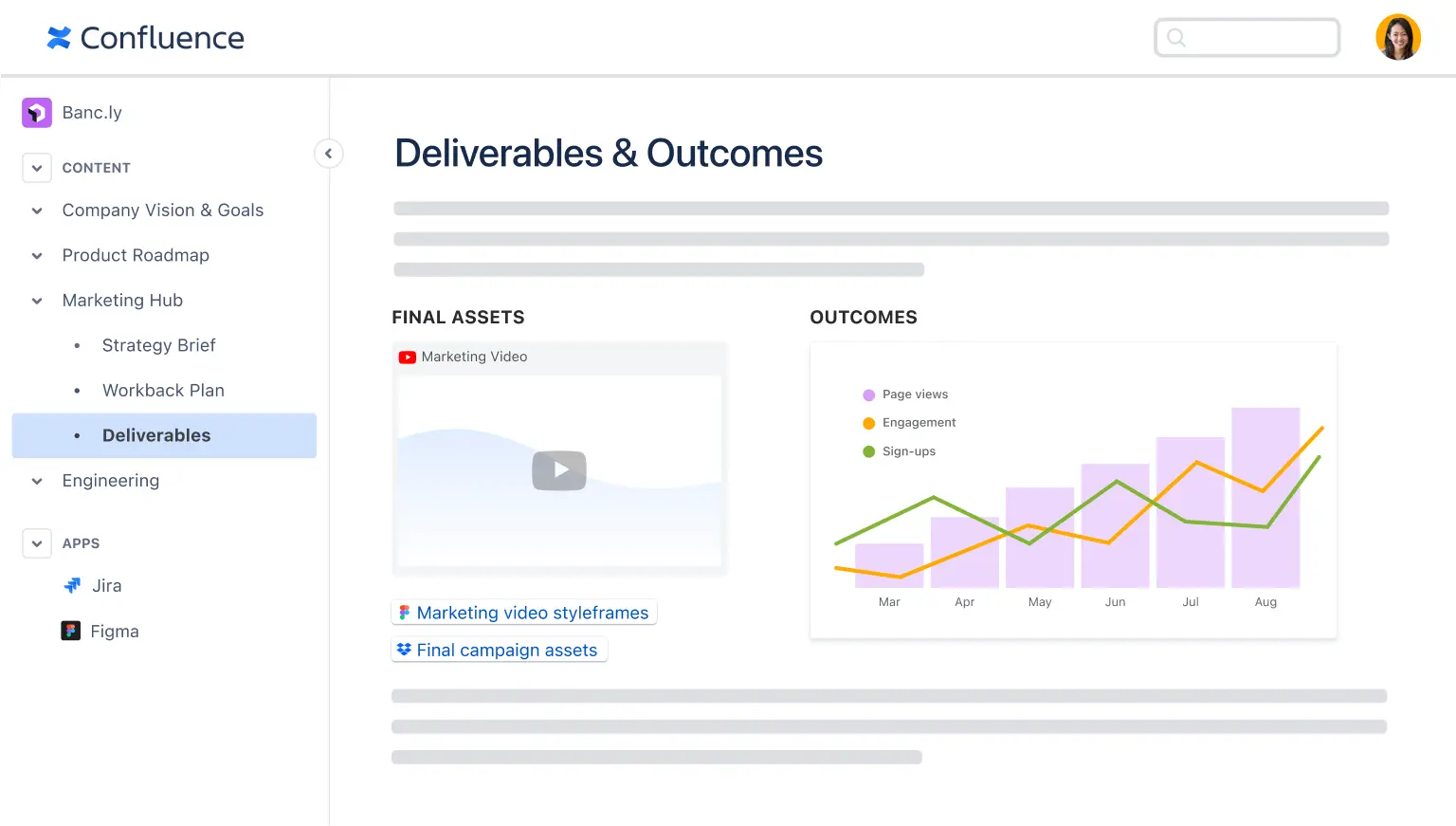 image of a deliverable & outcomes document in confluence