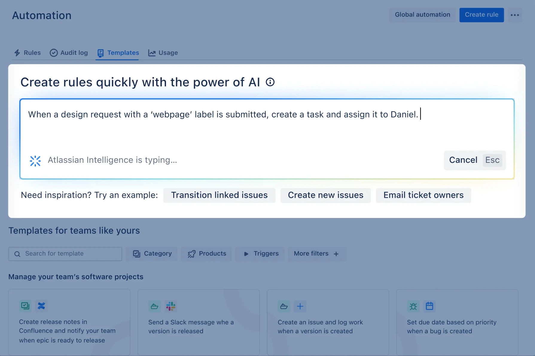自然言語を使用して Jira で自動化を作成