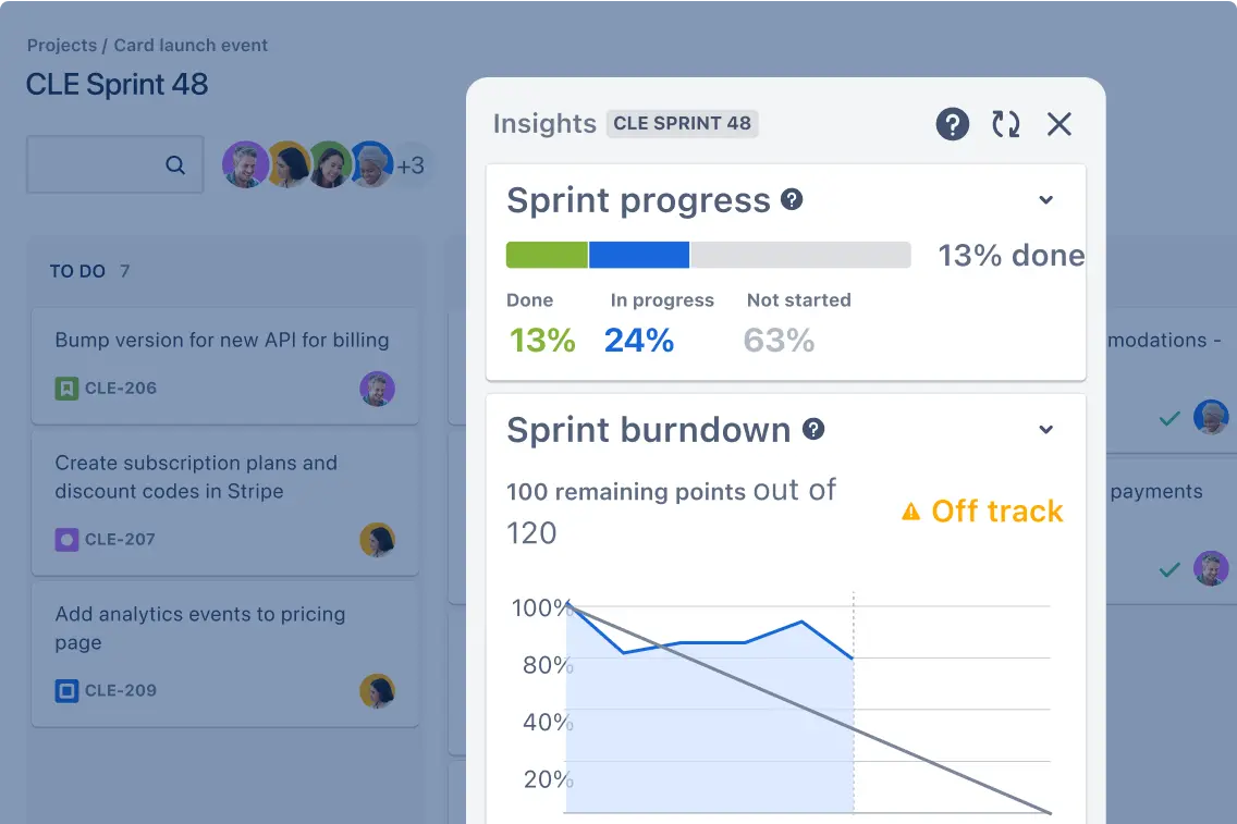 Sprint progress contextual insight on the Jira board