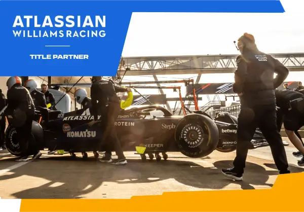 F1 pitstop with Atlassian Williams Racing partnership title.