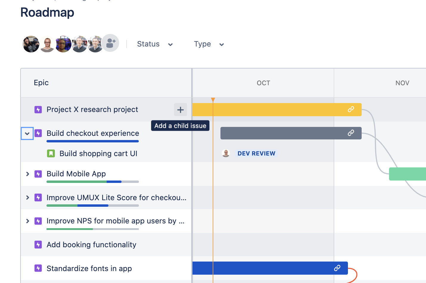 Adding a child issue screenshot